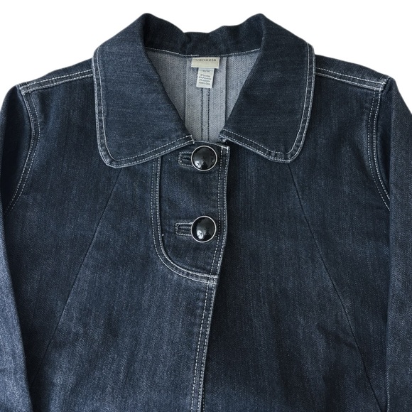 Venezia Dark Wash Black Denim Vintage 90s 2 Button Swing Jacket Size 22/… - Picture 3 of 13